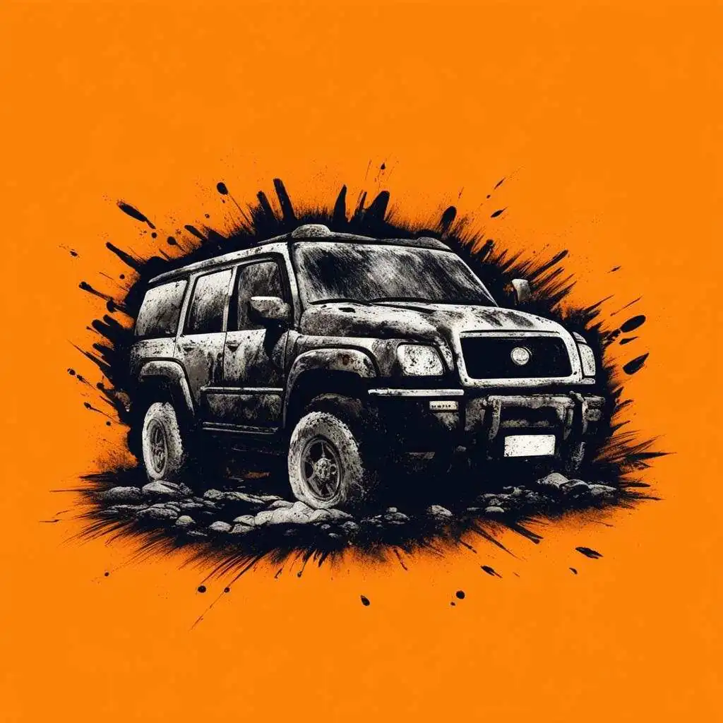 Лебедка77 - логотип, на котором изображен внедорожник в грязи